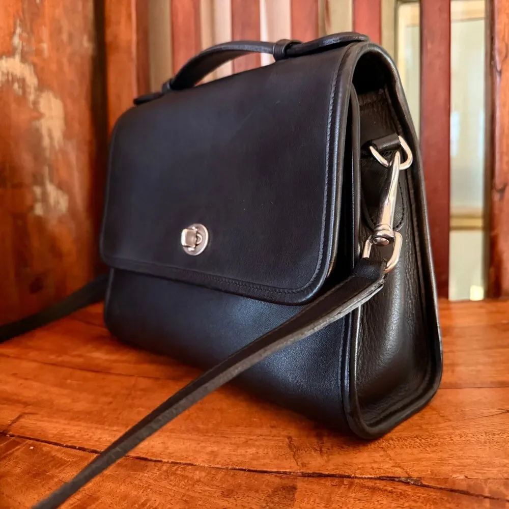 Vintage Coach Court Bag 9870 Crossbody Satchel — Black Glove-Tanned Leather - Picture 7 of 14